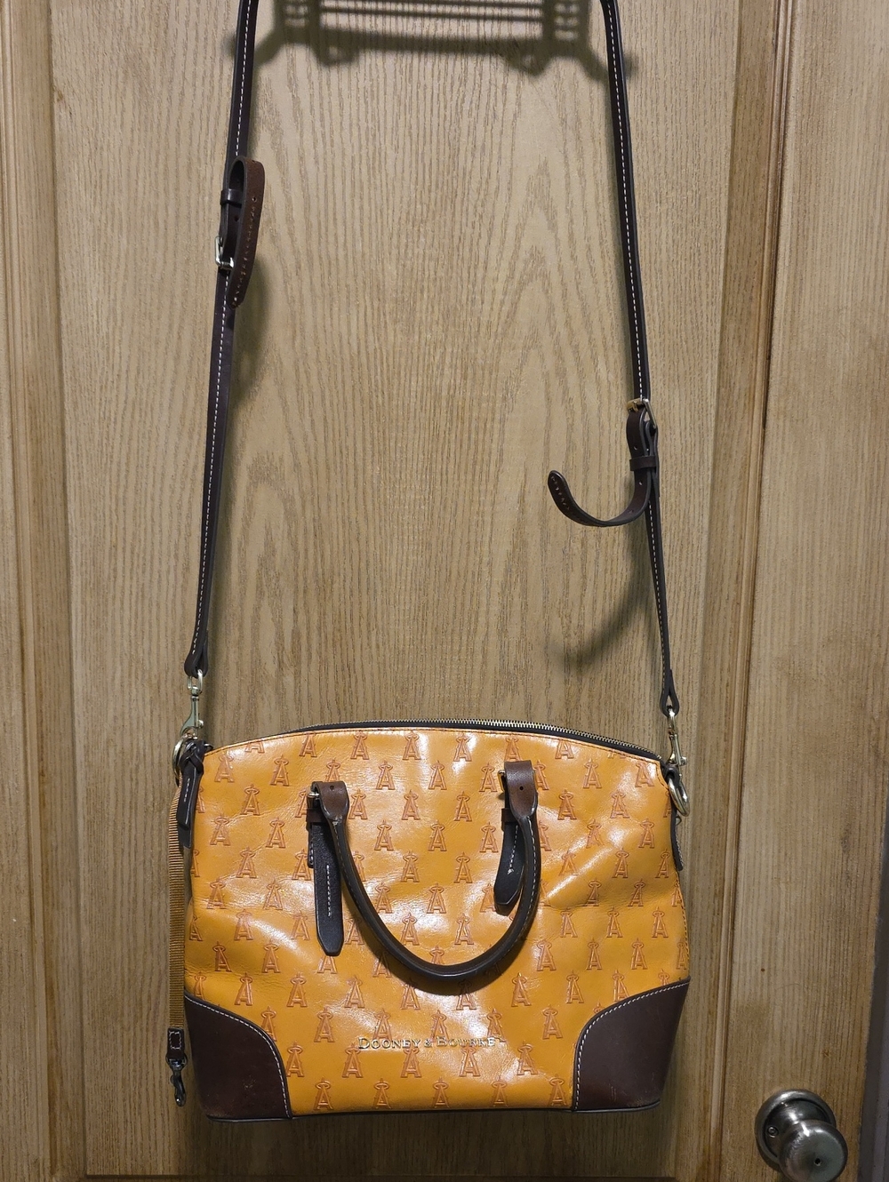 Dooney & Bourke Yellow Crossbody Satchel with Brown Trim